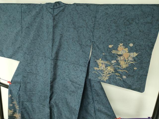 平和屋着物●京友禅の巨匠・頼田勉 臈纈染手描友禅　本場染大島紬　訪問着　草花　暈し染め　金彩　正絹　逸品　DABF3179op_2