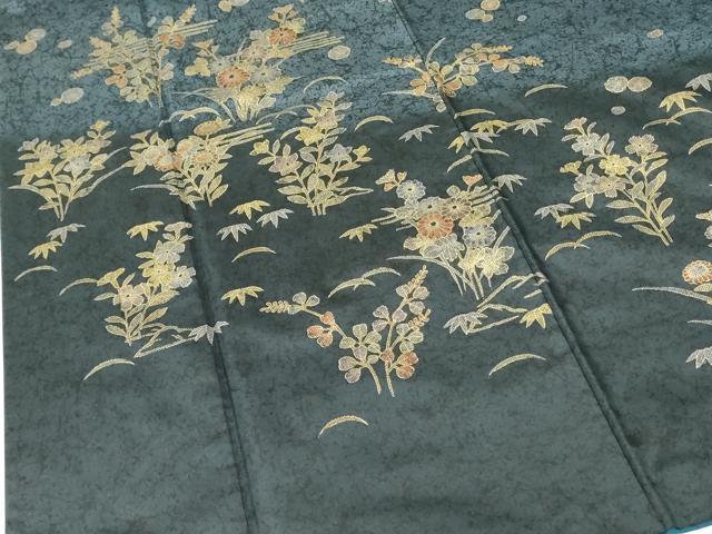 平和屋着物●京友禅の巨匠・頼田勉 臈纈染手描友禅　本場染大島紬　訪問着　草花　暈し染め　金彩　正絹　逸品　DABF3179op_4