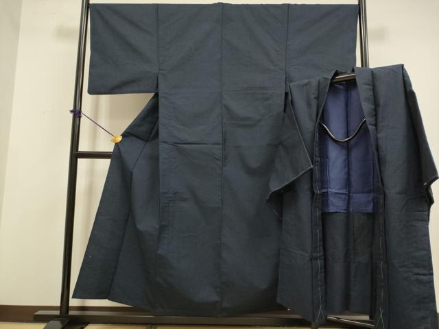 平和屋着物▽男性　色無地　単衣　アンサンブル　長羽織　濃い藍鉄色　DABF5782du 24,336円
