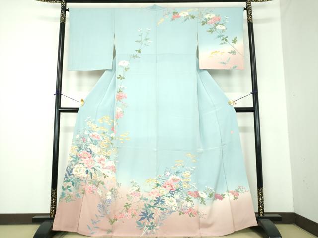 平和屋着物●本加賀友禅作家　前川哲　訪問着　草花文　暈し染め　正絹　逸品　DABF7246ps