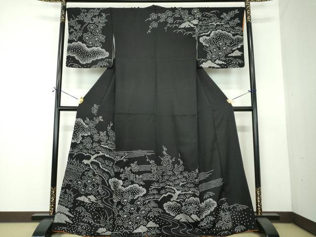平和屋着物●訪問着　総絞り　雲取り花文　黒地　正絹　逸品　DABF7386ps