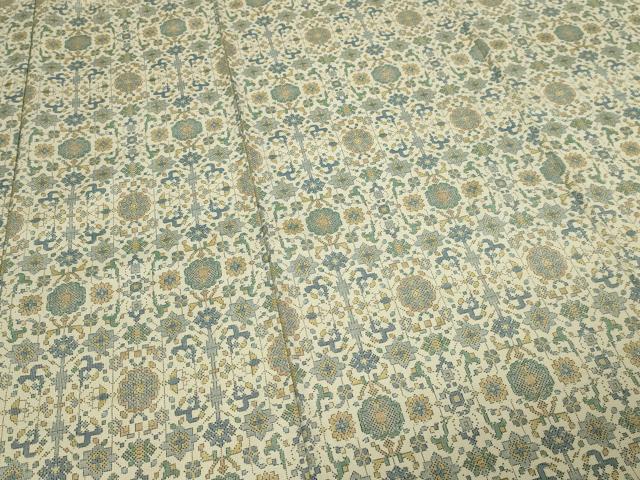 平和屋着物▽本場大島紬　白大島　単衣　７マルキ　花唐草文　正絹　逸品　DABF8791sf