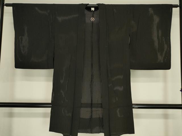 平和屋着物▽長羽織　スリーシーズン　春夏秋　塵除け　縦絽　黒地　正絹　逸品　DABG0412az