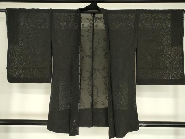 平和屋着物▽羽織　スリーシーズン　春夏秋　塵除け　蔦の葉文　黒地　正絹　逸品　未使用　DABG0661az