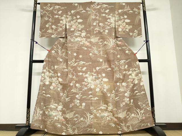 平和屋着物▽染織の名門　しょうざん 生紬　訪問着　単衣　風景草花文　正絹　逸品　未使用　DABG2002ud 33,800円