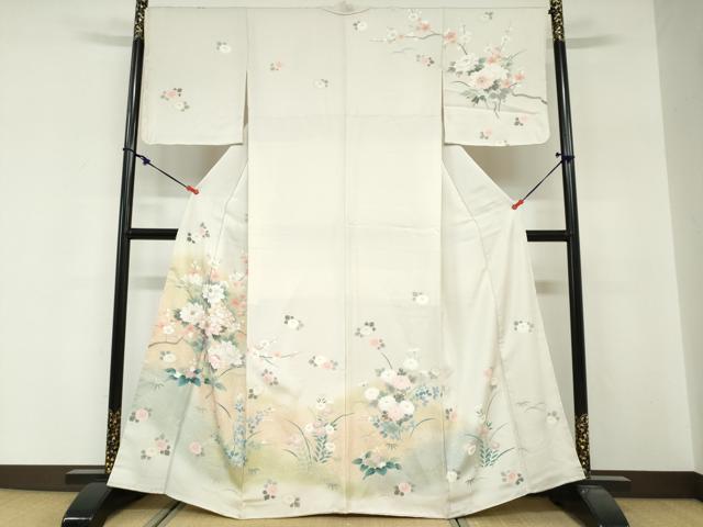平和屋着物●訪問着　駒刺繍　草花文　暈し染め　金彩　正絹　逸品　DABG2272ud