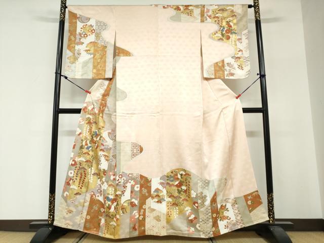 平和屋着物●訪問着　駒刺繍　吉祥草花文　金彩　正絹　逸品　DABG2333ud