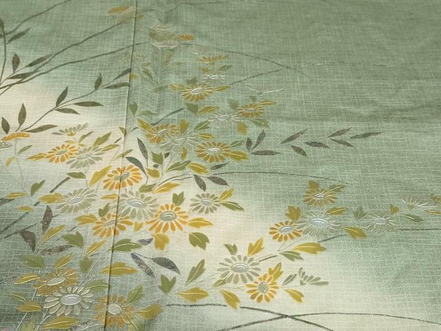 平和屋着物○訪問着 流水草花文 暈し染め 金銀彩 正絹 逸品 未使用