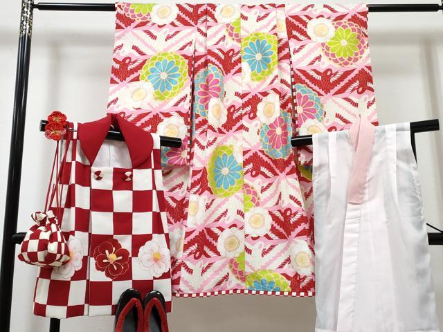 平和屋着物[]七五三　女の子　３歳　祝着　三つ身　長襦袢(単衣)・被布・小物セット　双鶴花文　金彩　DABG3032ma 25,350円
