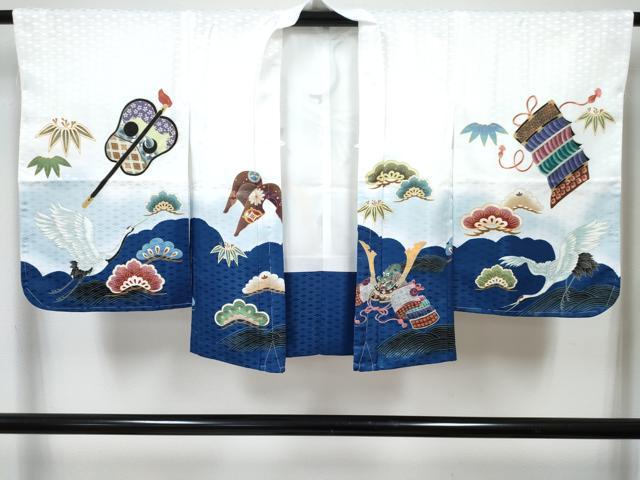 平和屋着物[]七五三 男の子 子供 羽織 鶴 龍 兜 笹松文 暈し染め 金彩