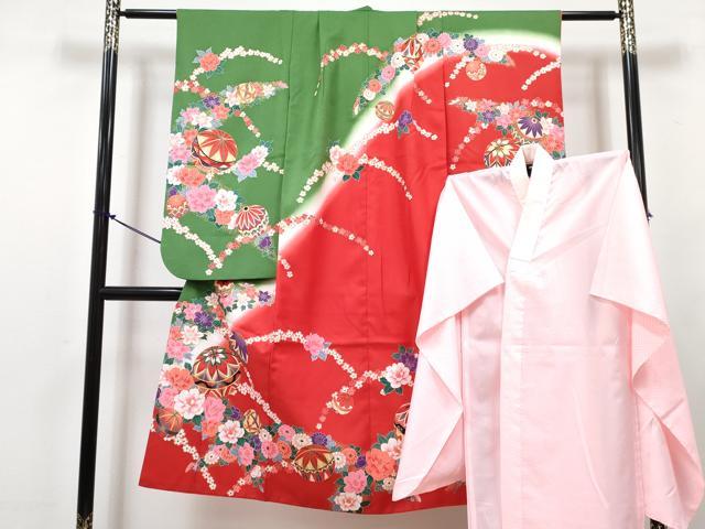 平和屋着物[]七五三　女の子　７歳　祝着　四つ身　襦袢(単衣)セット　花鞠文　暈し染め　金彩　DABG3174ma 16,848円