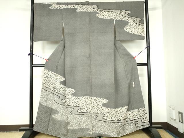 平和屋着物●訪問着　作家物　絞り　型染　流水花文　黒地　正絹　逸品　DABH0606op 35,490円