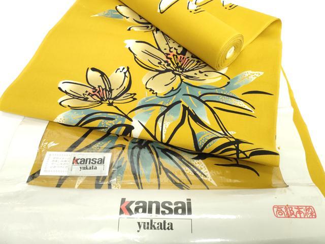 平和屋着物＊夏物 世界的ファッションデザイナー　山本寛斎　kansaiブランド 浴衣 反物 着尺 枝花文 綿 逸品 未使用 DABH2126zzz