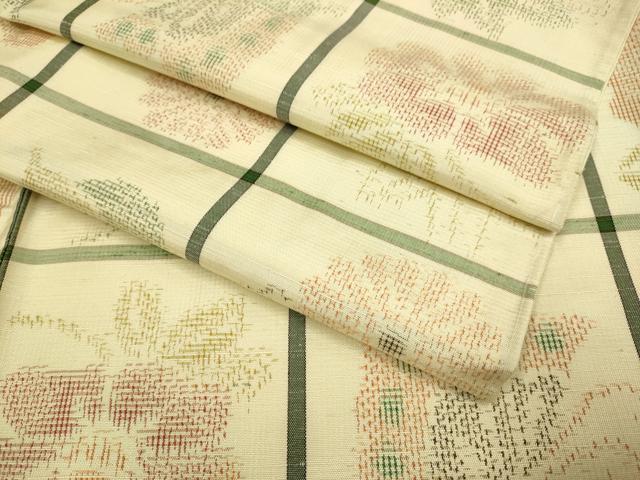 平和屋着物▽上質な紬　単衣　格子花蝶文　正絹　逸品　DABH4525du 18,460円