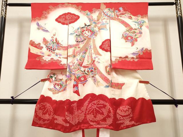 平和屋着物[]お宮参り　女の子　祝着　産着　初着　のしめ　絞り　束ね熨斗花鞠文　飛鶴　暈し染め　金銀彩　逸品　DABH5155ea 19,500円