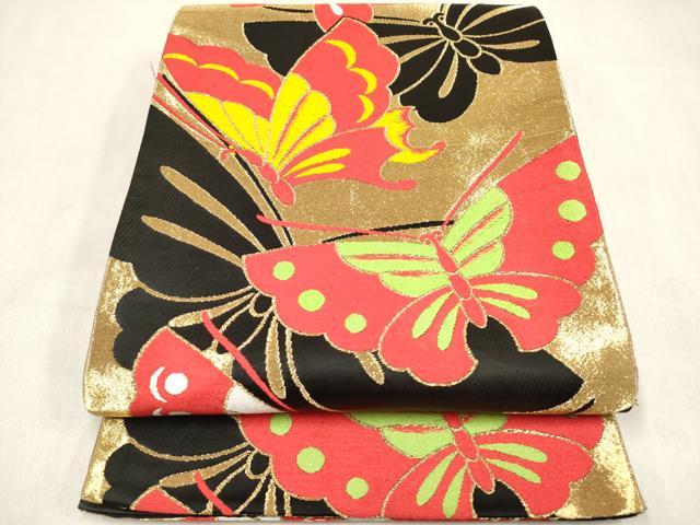 平和屋着物[]女の子　子供　全通柄袋帯　唐織　舞蝶文　黒地　金糸　逸品　DABH5318ea 6,734円