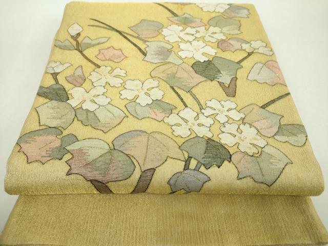 平和屋着物＊夏物　明綴れ　太鼓柄袋帯　草花文　金糸　正絹　逸品　DABH9007ps
