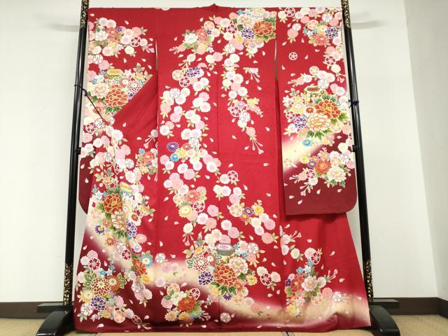 平和屋着物●豪華振袖　貝桶草花文　暈し染め　金彩　正絹　逸品　DABI2016ud