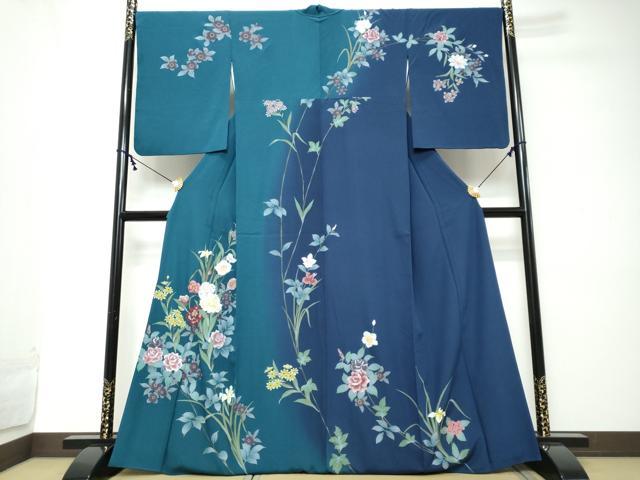 平和屋着物●訪問着　草花文　暈し染め　正絹　逸品　DABI2178ud