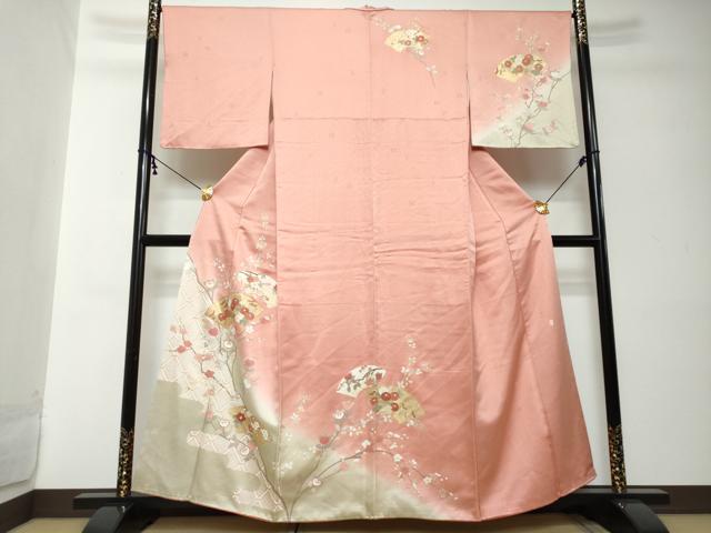 平和屋着物●十日町老舗ブランド　吉澤友禅　吾妻徳穂　訪問着　駒刺繍　地紙草花文　暈し染め　金彩　正絹　逸品　DABI2236ud