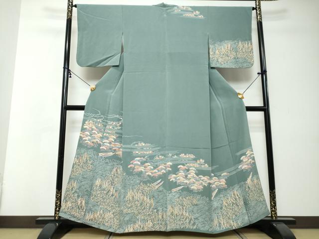 平和屋着物●訪問着　流水小舟草花文　金彩　鬼しぼ縮緬　正絹　逸品　DABI2399ud 38,870円