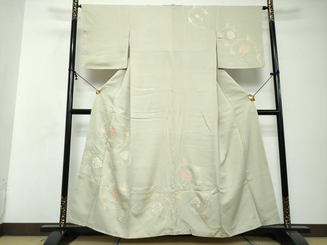 平和屋着物○訪問着 駒刺繍 花唐草文 金彩 正絹 逸品 未使用