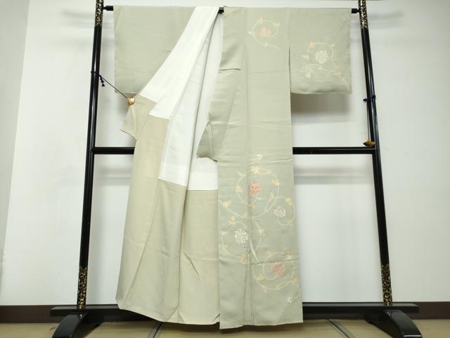 平和屋着物○訪問着 駒刺繍 花唐草文 金彩 正絹 逸品 未使用
