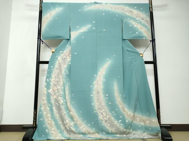 平和屋着物●訪問着　駒刺繍　草花文　暈し染め　ロング丈　正絹　逸品　DABI2508ud