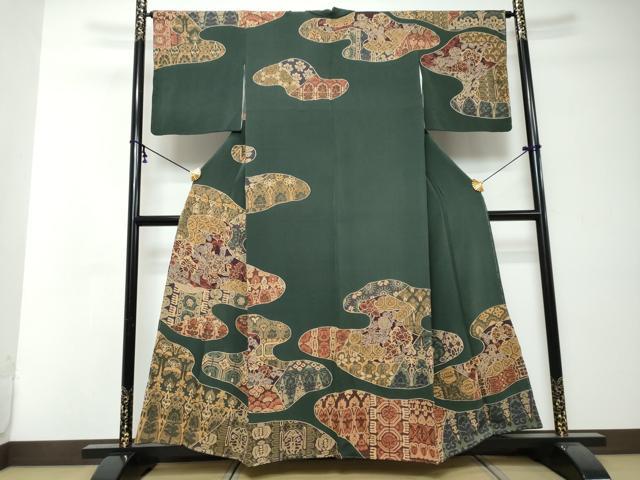 平和屋着物●中国三大刺繍　汕頭刺繍　スワトウ刺繍　総刺繍　訪問着　人物洋花文　鬼しぼ縮緬　正絹　逸品　未使用　DABI2622ud