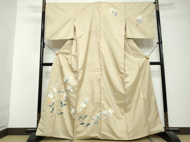 平和屋着物●本加賀友禅作家　成竹登茂男　訪問着　白山紬　草花文　阪急百貨店扱い　正絹　逸品　DABI2880ud