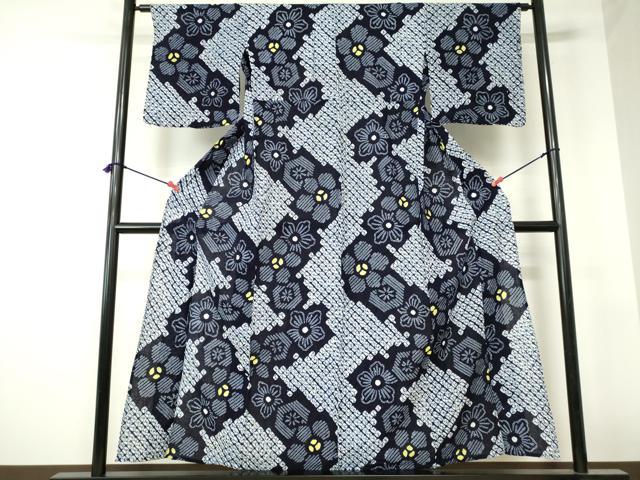 平和屋着物∴夏物　浴衣　有松鳴海絞り　花繋ぎ　綿　逸品　DABI3206cd