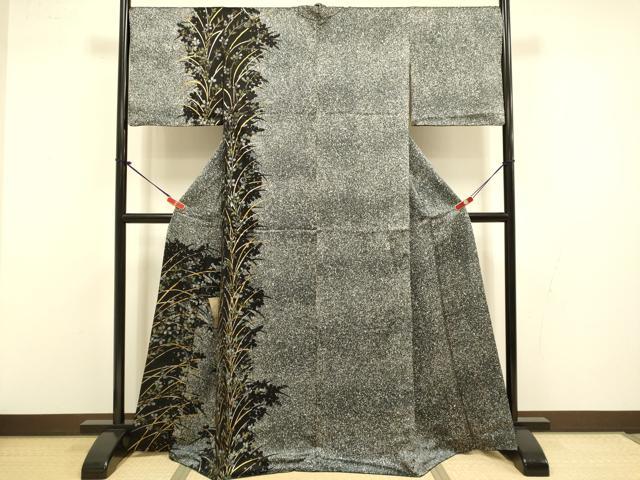 平和屋着物●訪問着　扇面花文　シルエット　たたき染め　金銀彩　正絹　逸品　DABI4308du