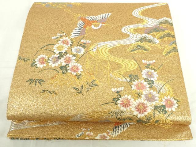 平和屋本店▼西陣　六通柄袋帯　唐織　花鳥屏風絵巻　妙金箔24K　正絹　逸品　DABI5452op 10,584円