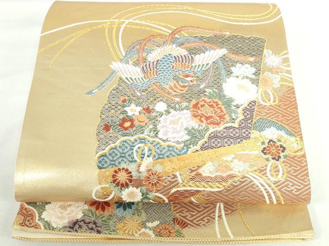 平和屋本店▼六通柄袋帯　唐織　扇面鳳凰花文　本金箔　正絹　逸品　DABI5477op