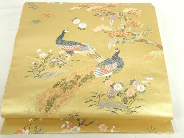 平和屋本店●太鼓柄袋帯　唐織　孔雀絵文　金泥箔　本金箔　正絹　逸品　DABI5513op 25,623円