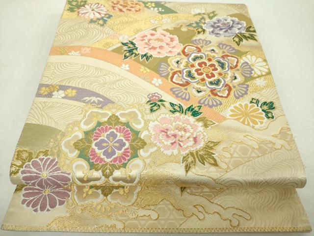 平和屋着物＊夏物 六通柄袋帯 霞文 金糸 引箔 正絹 逸品