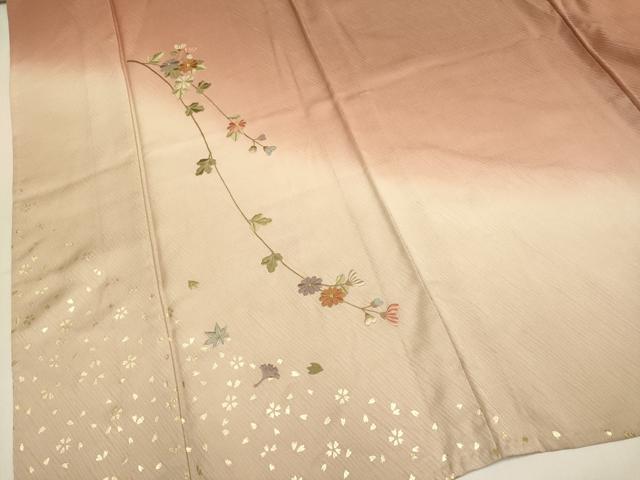 平和屋着物▽訪問着 単衣 刺繍 枝花文 暈し染め 金彩 正絹 逸品