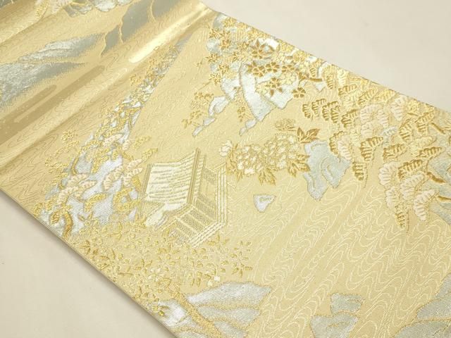 平和屋本店▽六通柄袋帯 寿峰錦 風景文 24金 正絹 逸品 DABK5986sfの