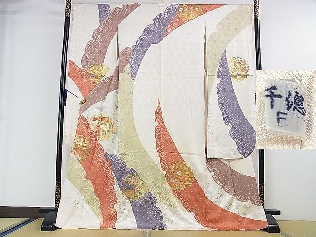 平和屋本店■極上　創業460年・千總　振袖　駒刺繍　絞り　雪輪鳳凰花文　金銀彩　逸品　DZAA0057kh4