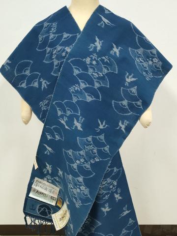 平和屋本店□希少 久留米絣 綿 反物 着尺 山藍 華かすり 山村順