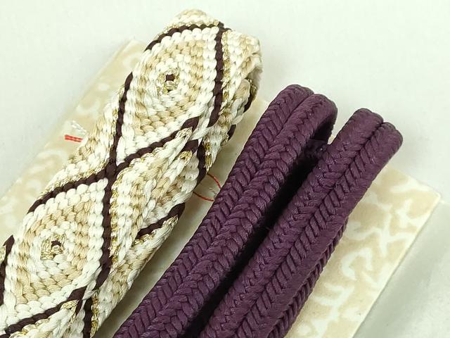 平和屋本店□極上 有職組紐道明 帯締2本 冠組：紫紺色