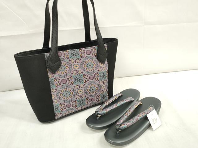 平和屋本店■和装小物　バッグ・草履セット　蜀江花文　逸品　未使用　DZAA10995kh5