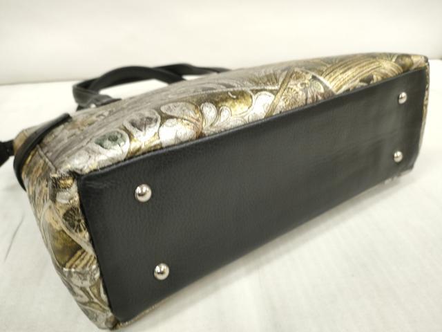 平和屋本店□和装小物 バッグ 金唐革 型押し ハンドバッグ 逸品  