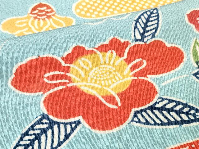平和屋本店□極上 小紋 反物 着尺 型染 霞花文 鬼しぼちりめん