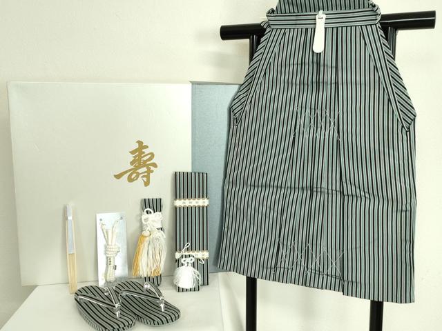 平和屋本店■極上　七五三　男の子　3歳　行灯袴　小物セット　縞　箱付き　逸品　未使用　DZAA11386kh5