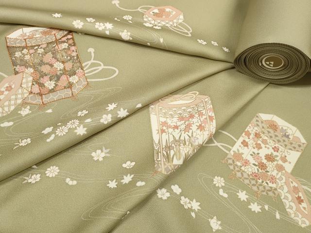 平和屋本店●極上 京都の和装業の老舗一門 千切屋治兵衛 付下げ 反物 着尺 駒刺繍 貝桶花文 金彩 鈴乃屋扱い 逸品 未使用 DZAA11596kh6