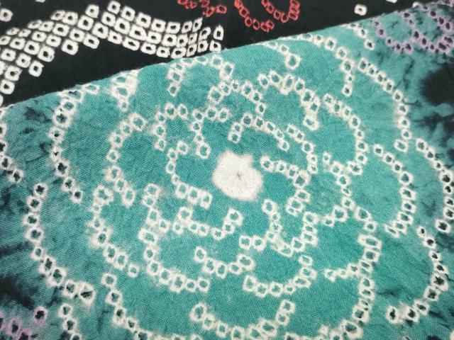 平和屋着物●極上　夏物　浴衣　有松鳴海絞り　反物　着尺　菊唐草　黒地　綿　逸品　未使用　DZAA11756kh6 平和屋着物○極上 夏物 浴衣 有松鳴海絞り 反物 着尺 菊唐草 黒地 綿