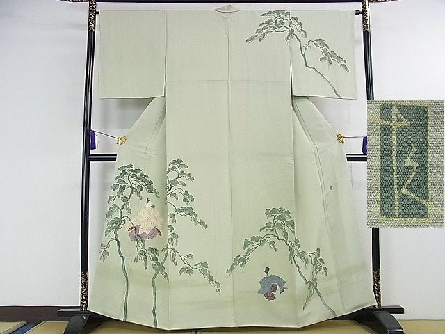 平和屋本店■極上　加賀友禅の巨匠　初代　由水十久　訪問着　平安人物　松　若芽色地　逸品　DZAA1565kh4