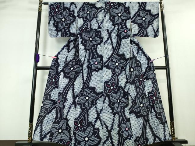 平和屋着物∴夏物 浴衣 有松鳴海絞り 舞蝶菊文 綿 逸品 CAAW1082ng