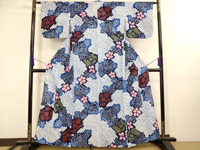 平和屋本店■極上　夏物　浴衣　有松鳴海絞り　草花文　綿　逸品　DZAA20219kh5